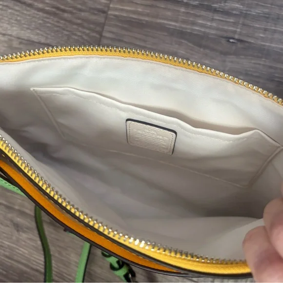 Coach crossbody handbag in yellow with green strap, NWT - pet & smoke free home - Picture 5 of 12